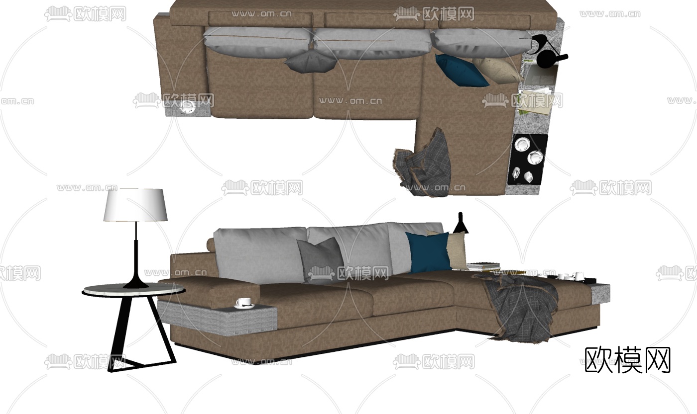 现代布艺多人沙发su模型下载
