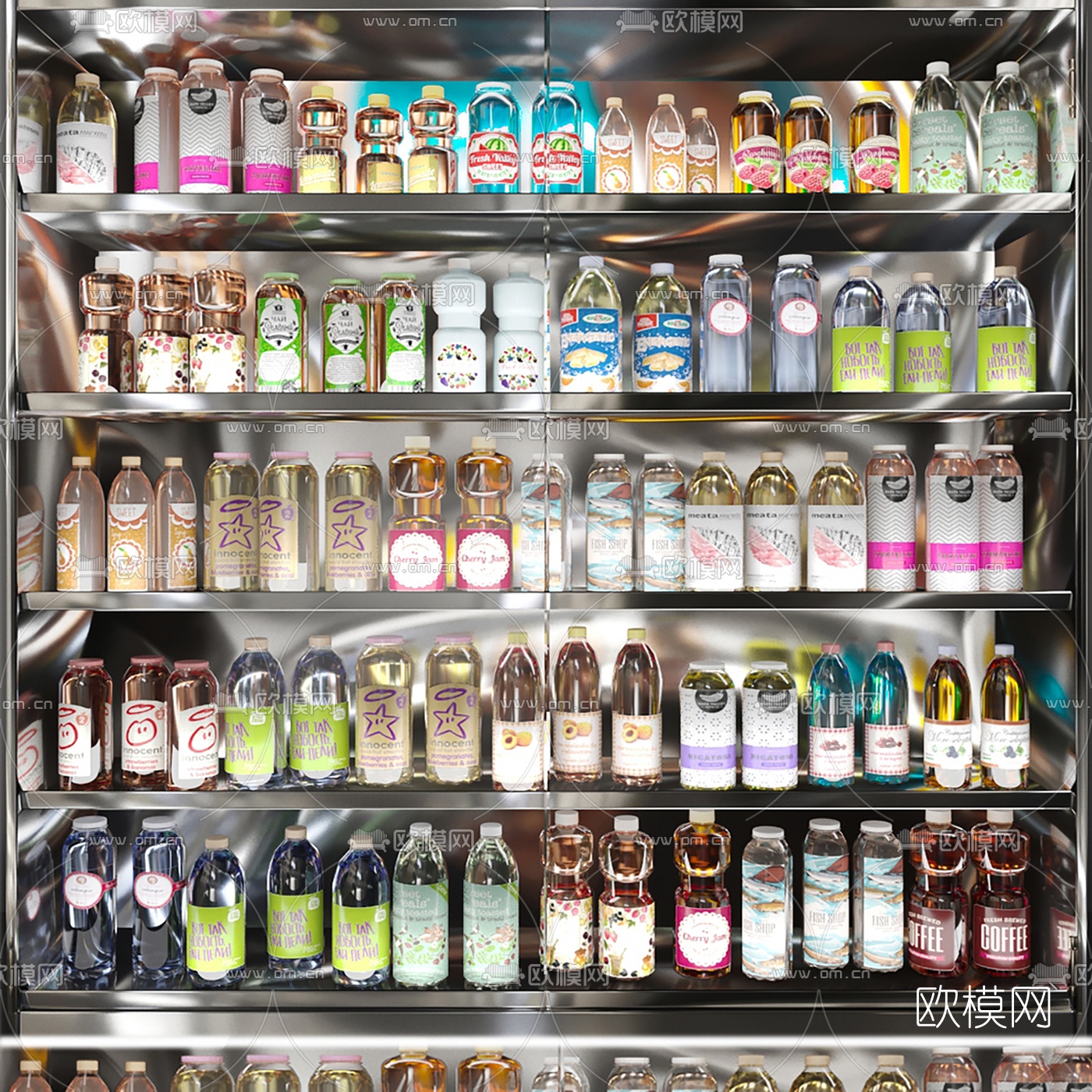 现代苏打水饮料展柜3d模型下载（渲染图1）