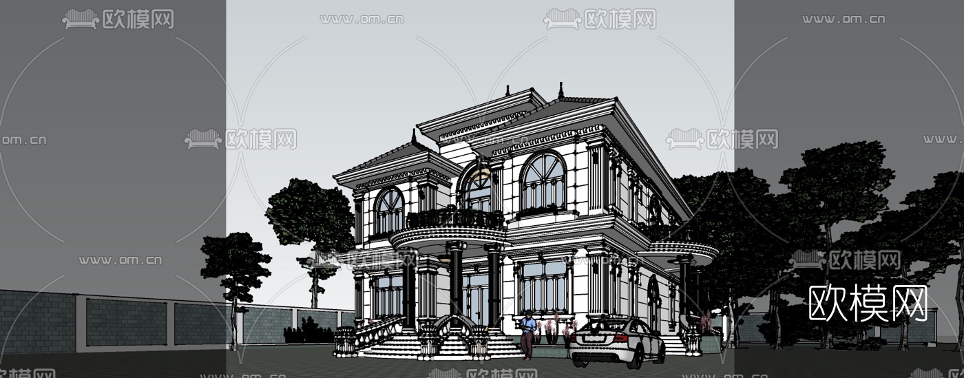 欧式别墅外观su模型下载（渲染图4）