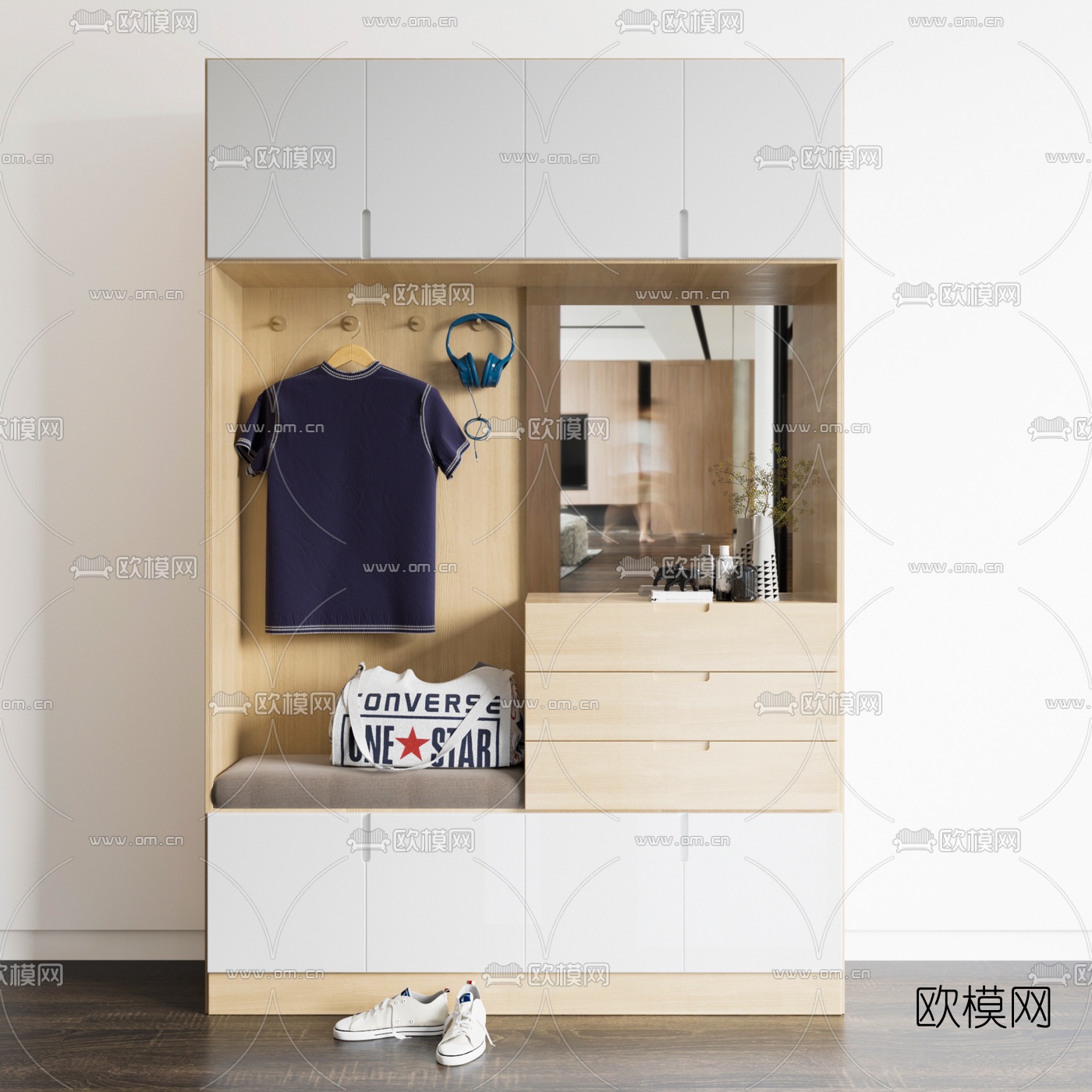 北欧多功能鞋柜组合3d模型下载（渲染图4）