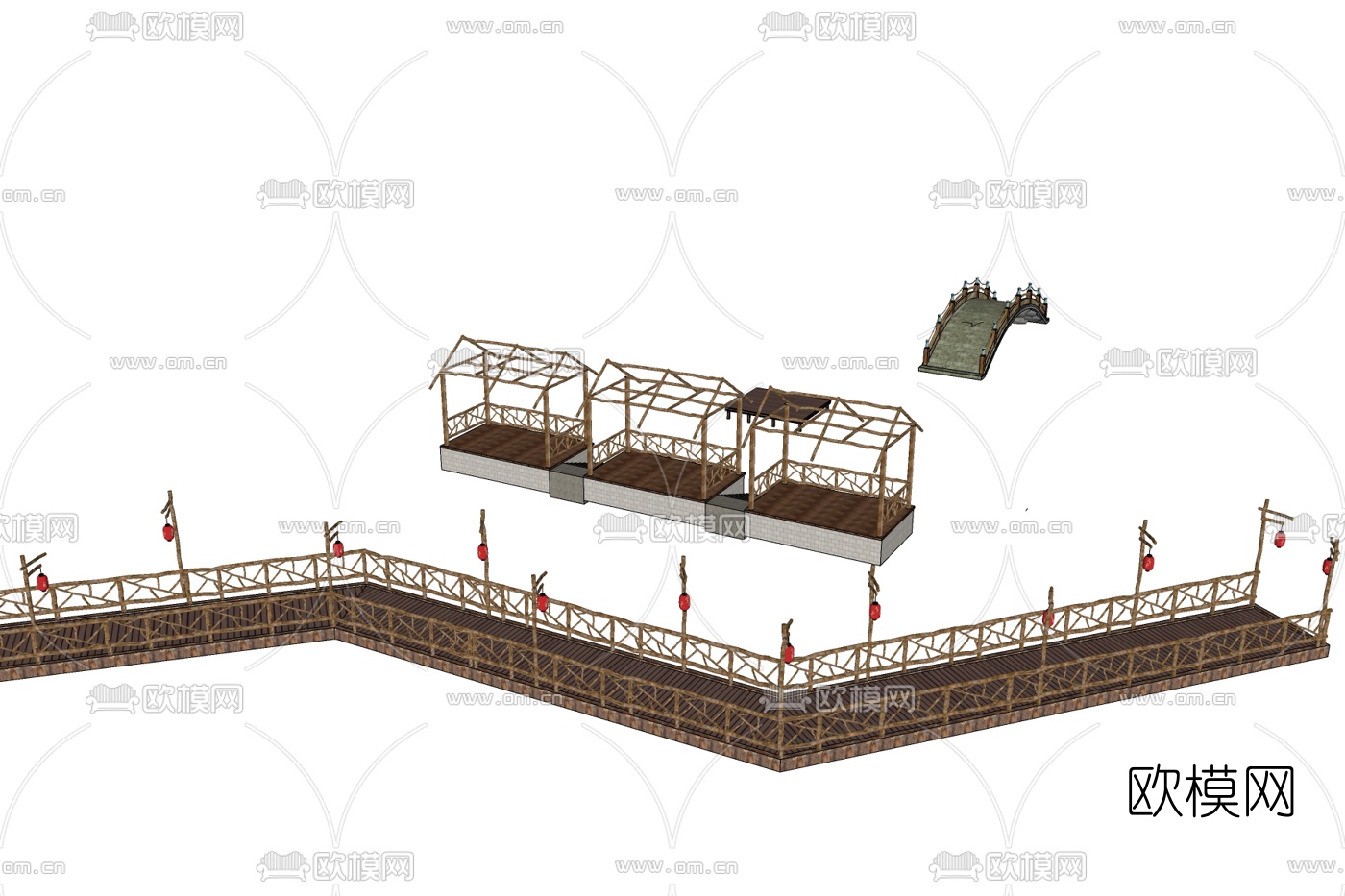 中式木桥免费su模型下载