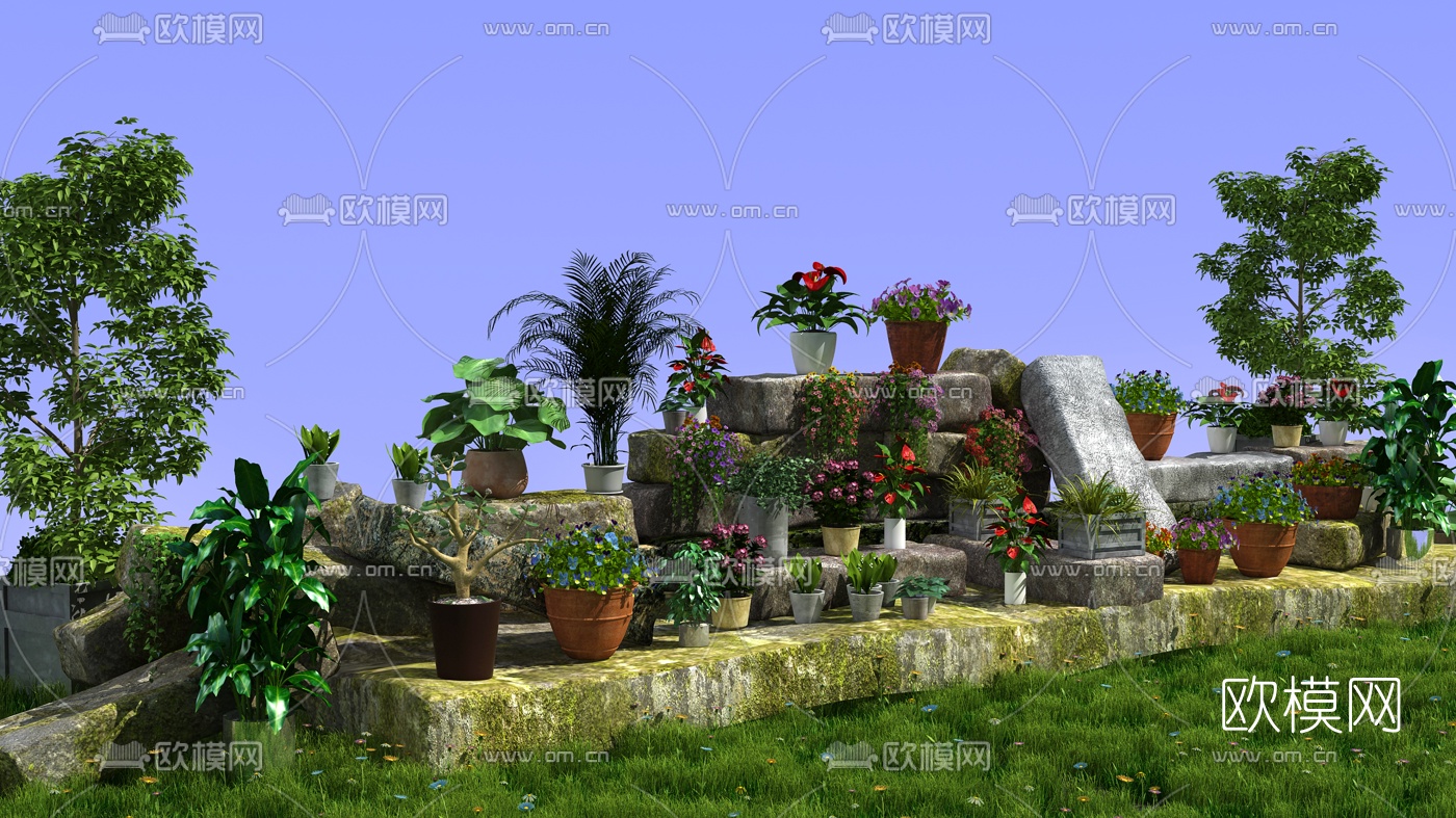 现代绿植盆栽组合3d模型