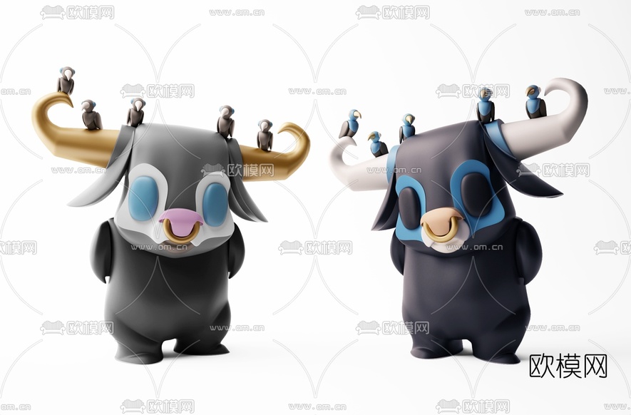 现代牛公仔手办玩具摆件3d模型下载