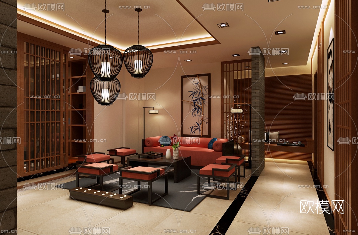 中式养生馆免费3d模型下载（渲染图3）