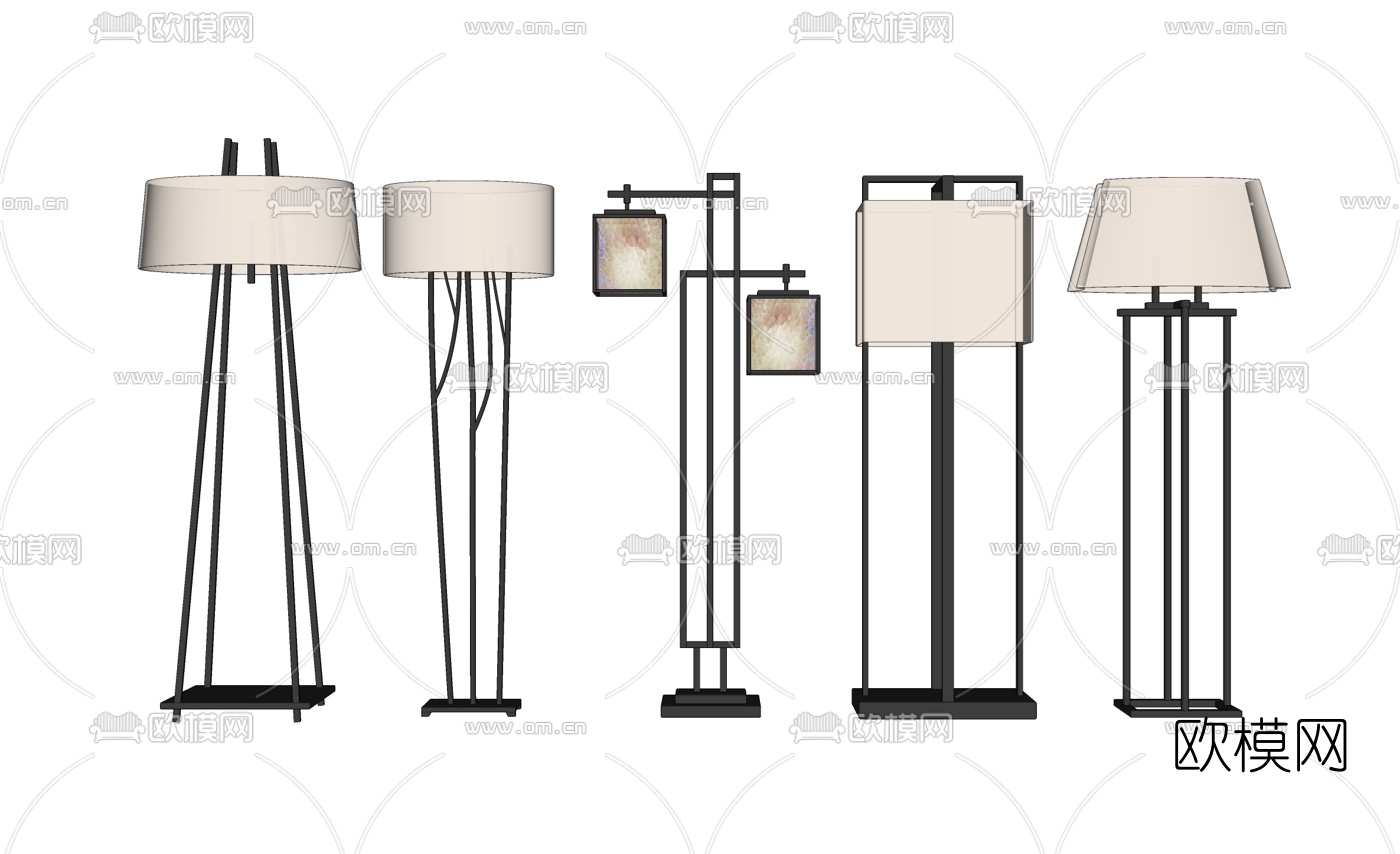新中式金属落地灯组合su模型下载