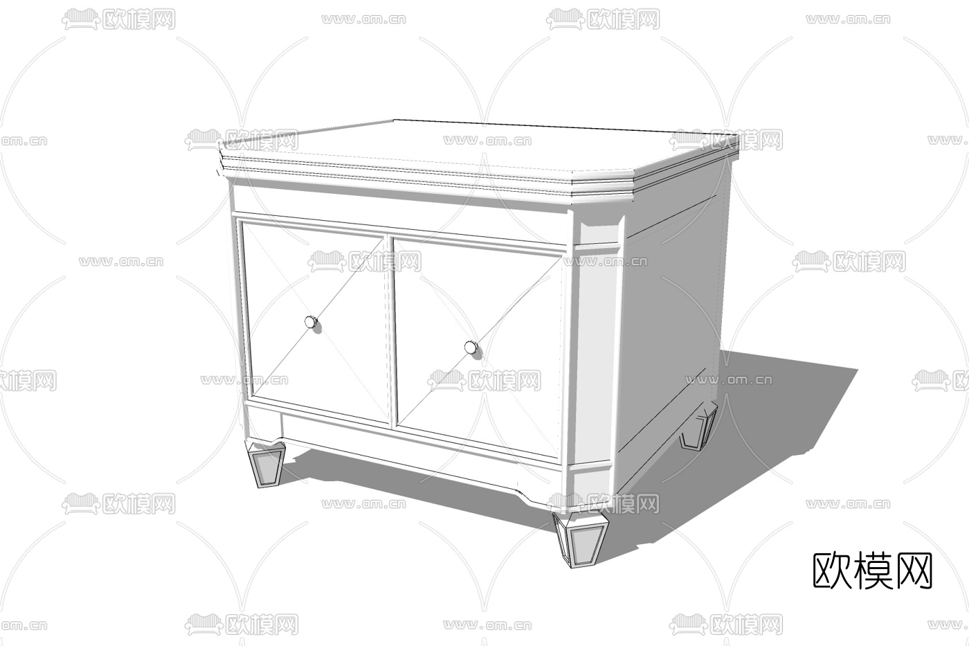 简欧实木床头柜免费su模型下载