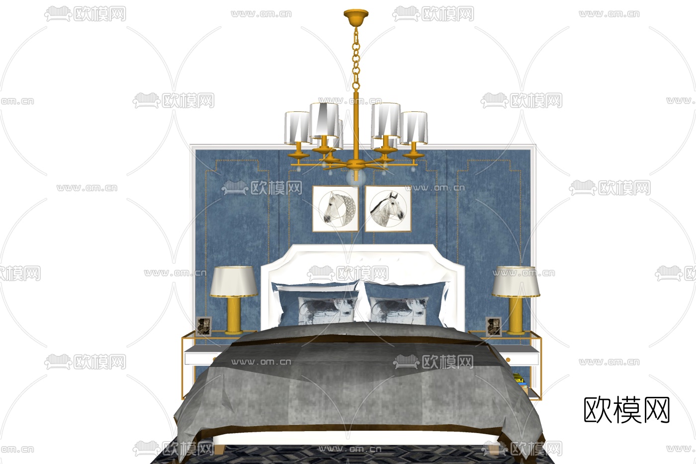 美式双人床免费su模型下载