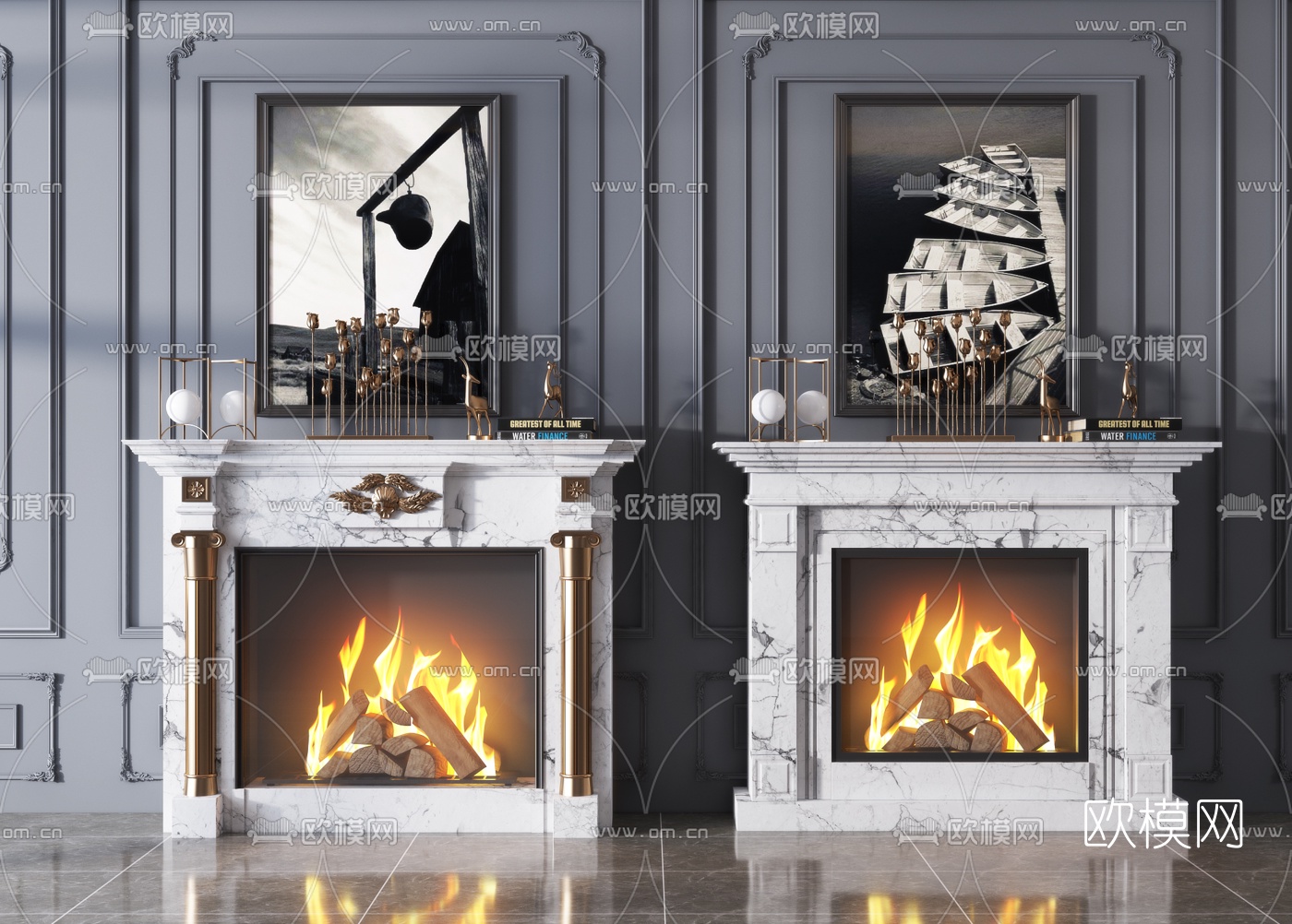 简欧大理石壁炉3d模型下载