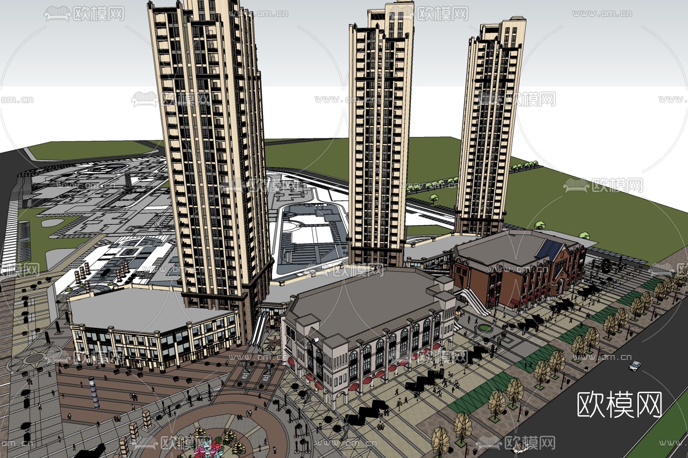 欧式商业街免费su模型下载