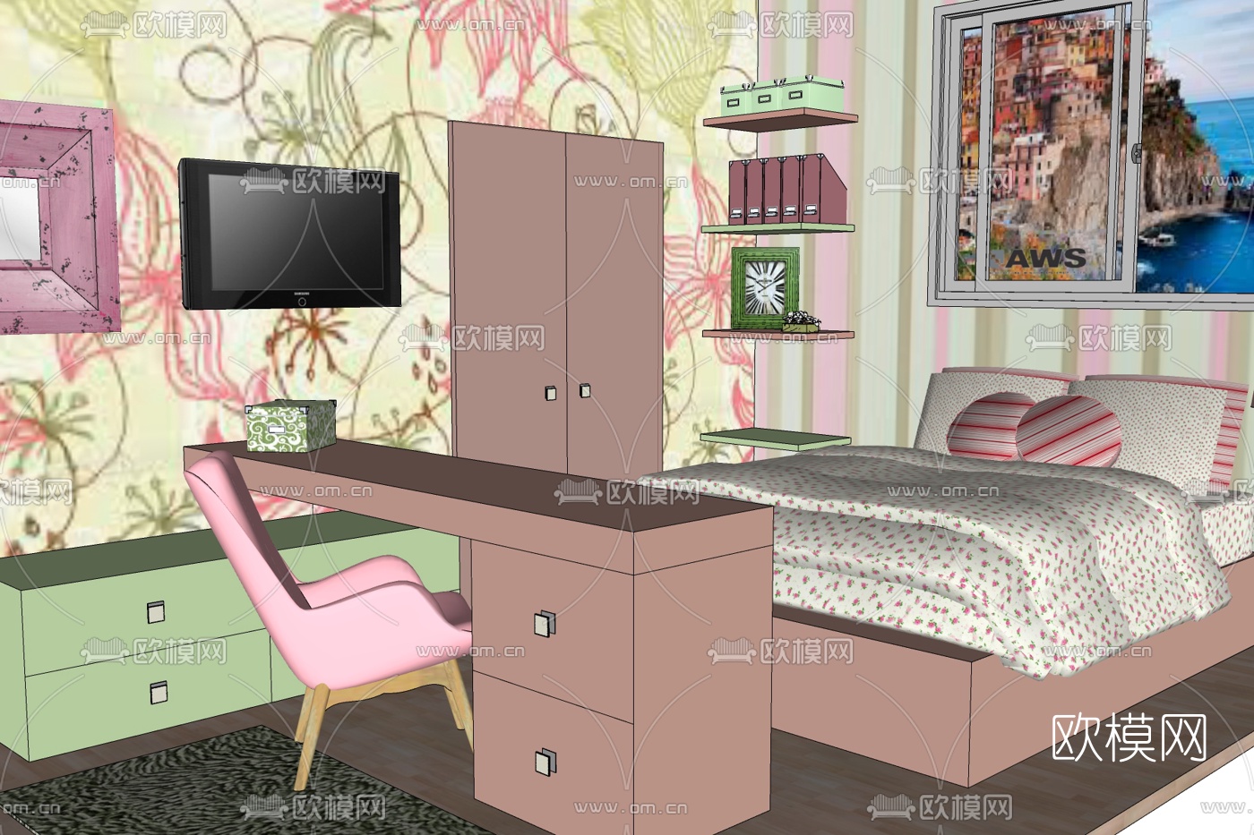 现代儿童房免费su模型下载