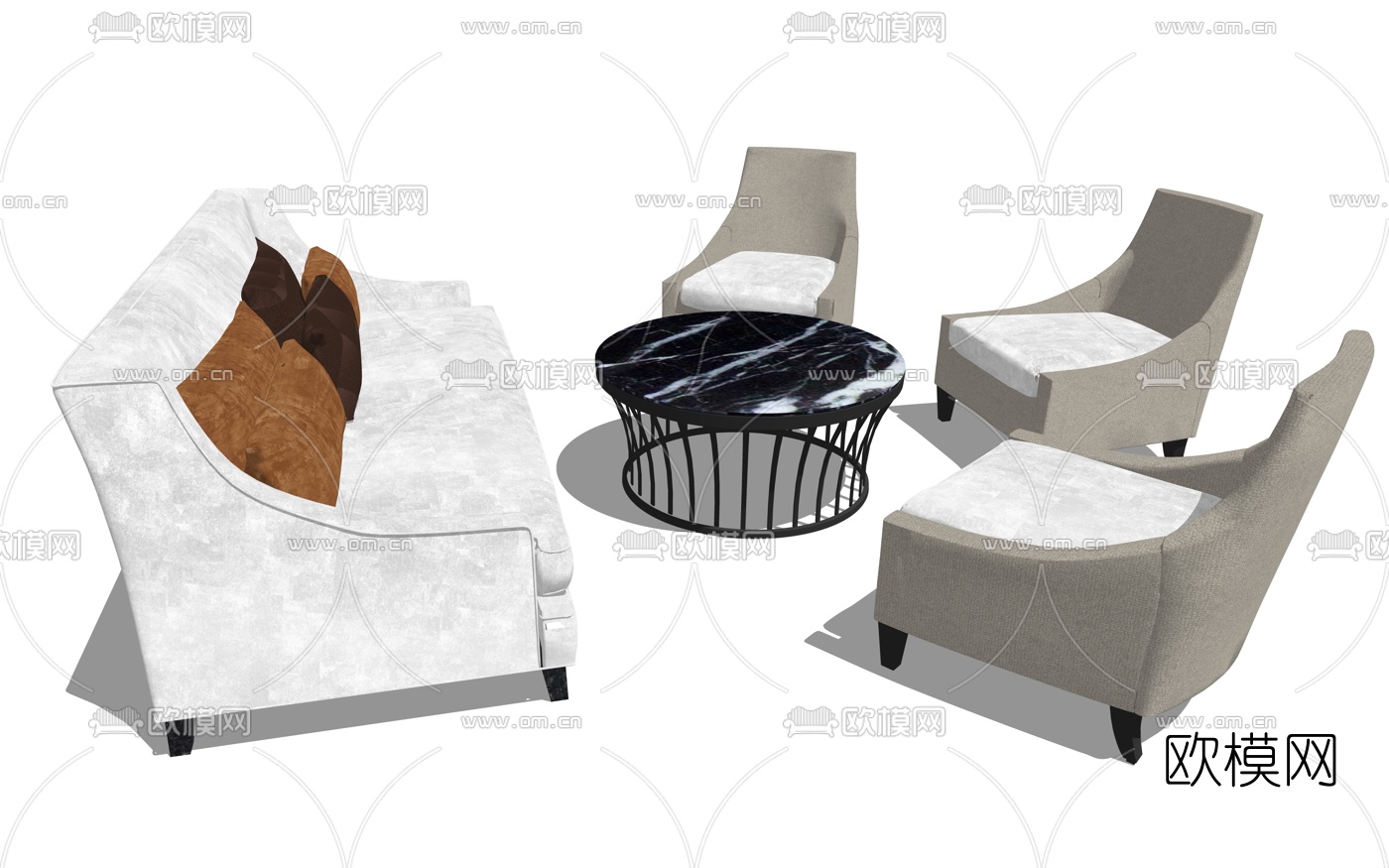 简欧布艺组合沙发su模型下载