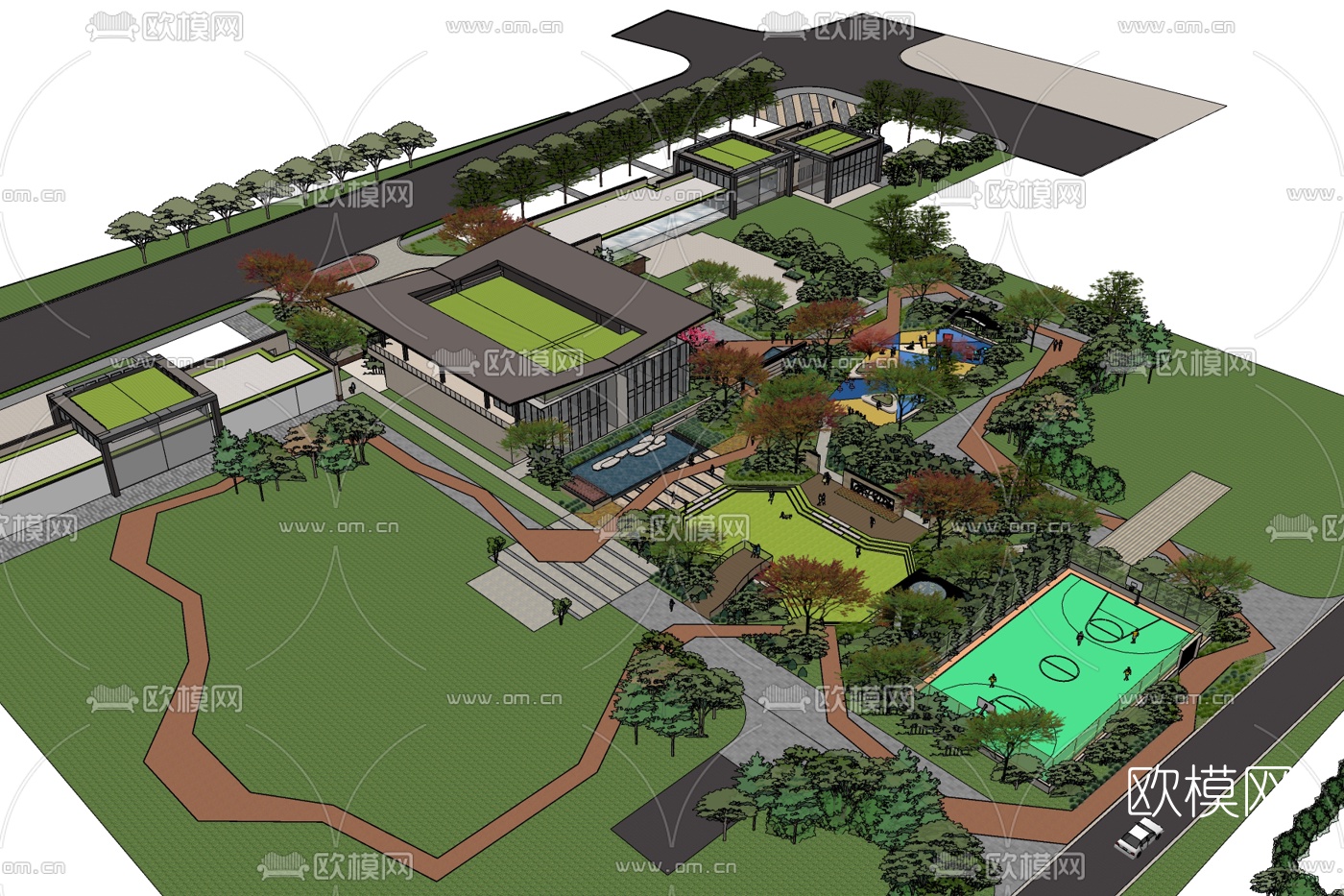 现代园林规划免费su模型下载