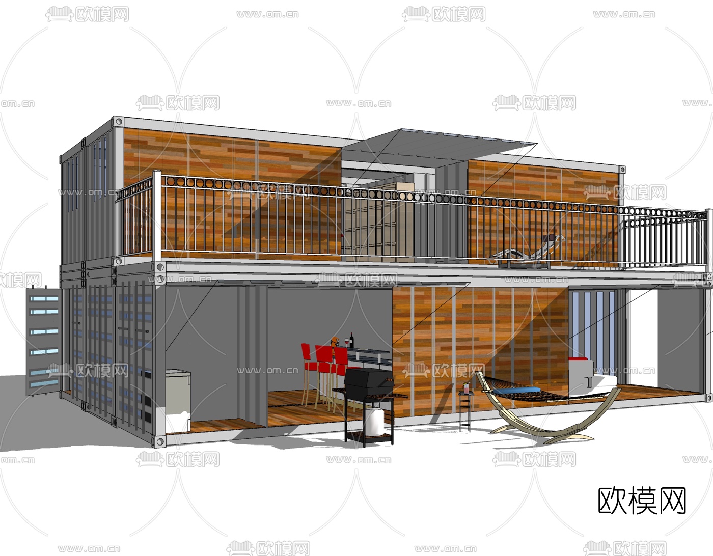 工业风集装箱住宅免费su模型下载
