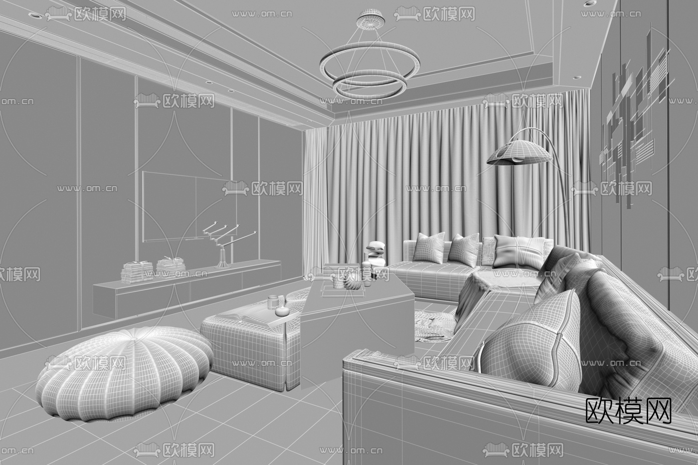 邸设设计 现代轻奢客厅餐厅3d模型