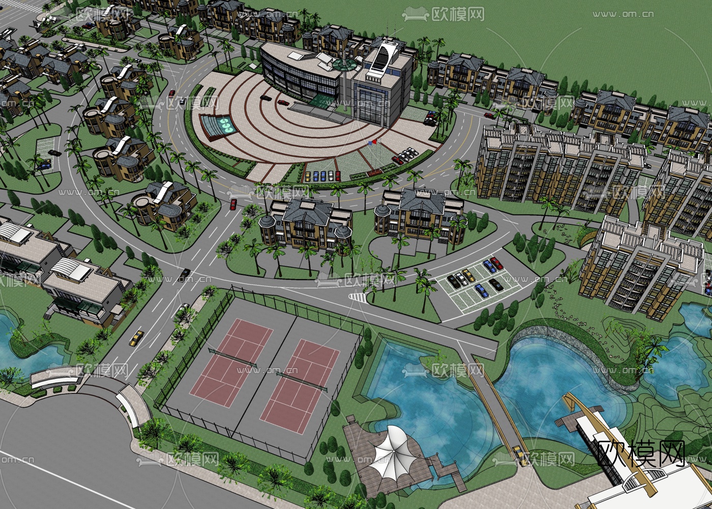 现代小区景观免费su模型下载