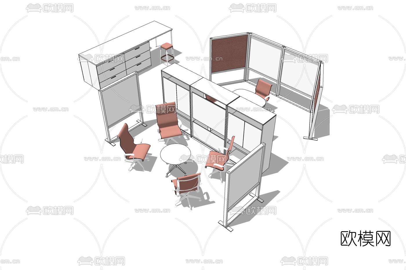 现代会议室免费su模型下载