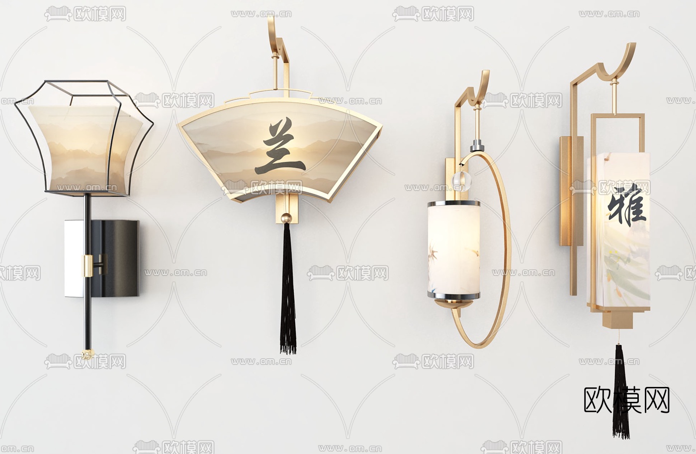 中式造型金属壁灯3d模型下载
