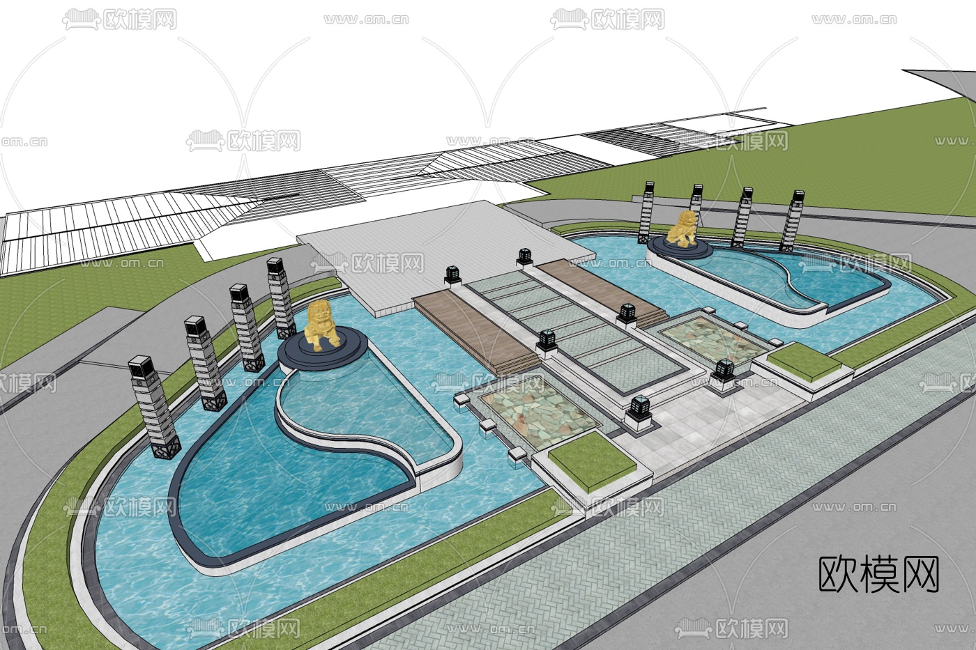 中式广场规划免费su模型下载