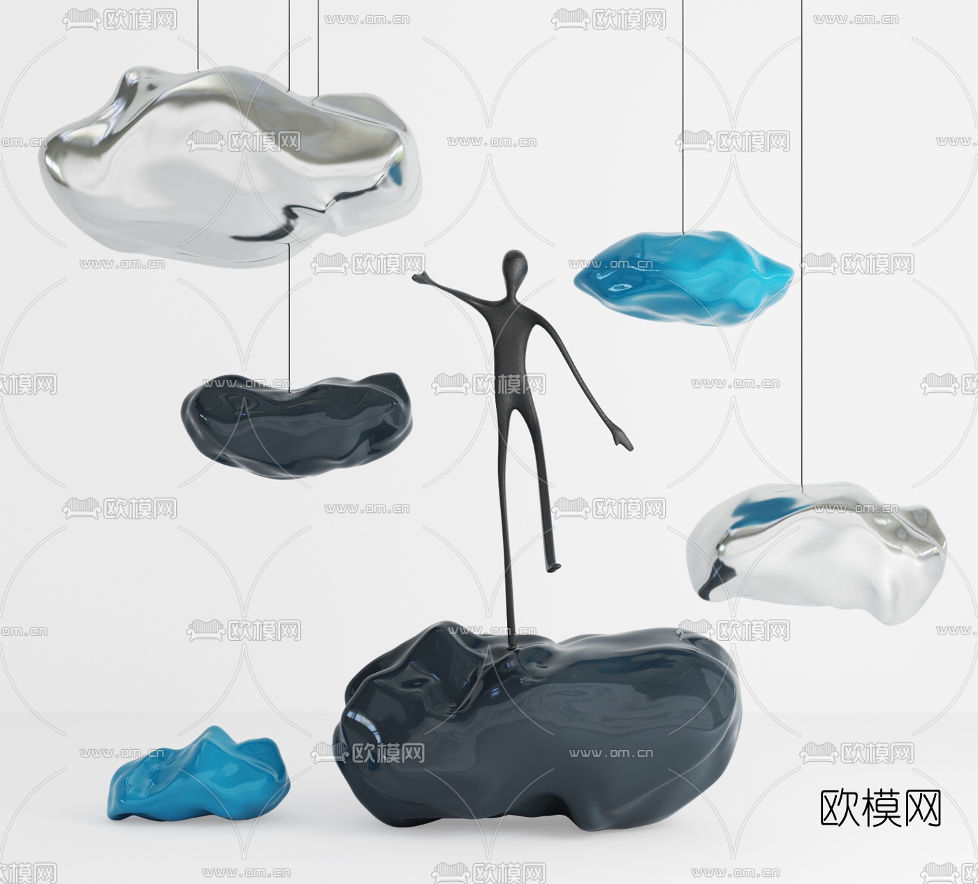 现代云朵人物雕塑3d模型