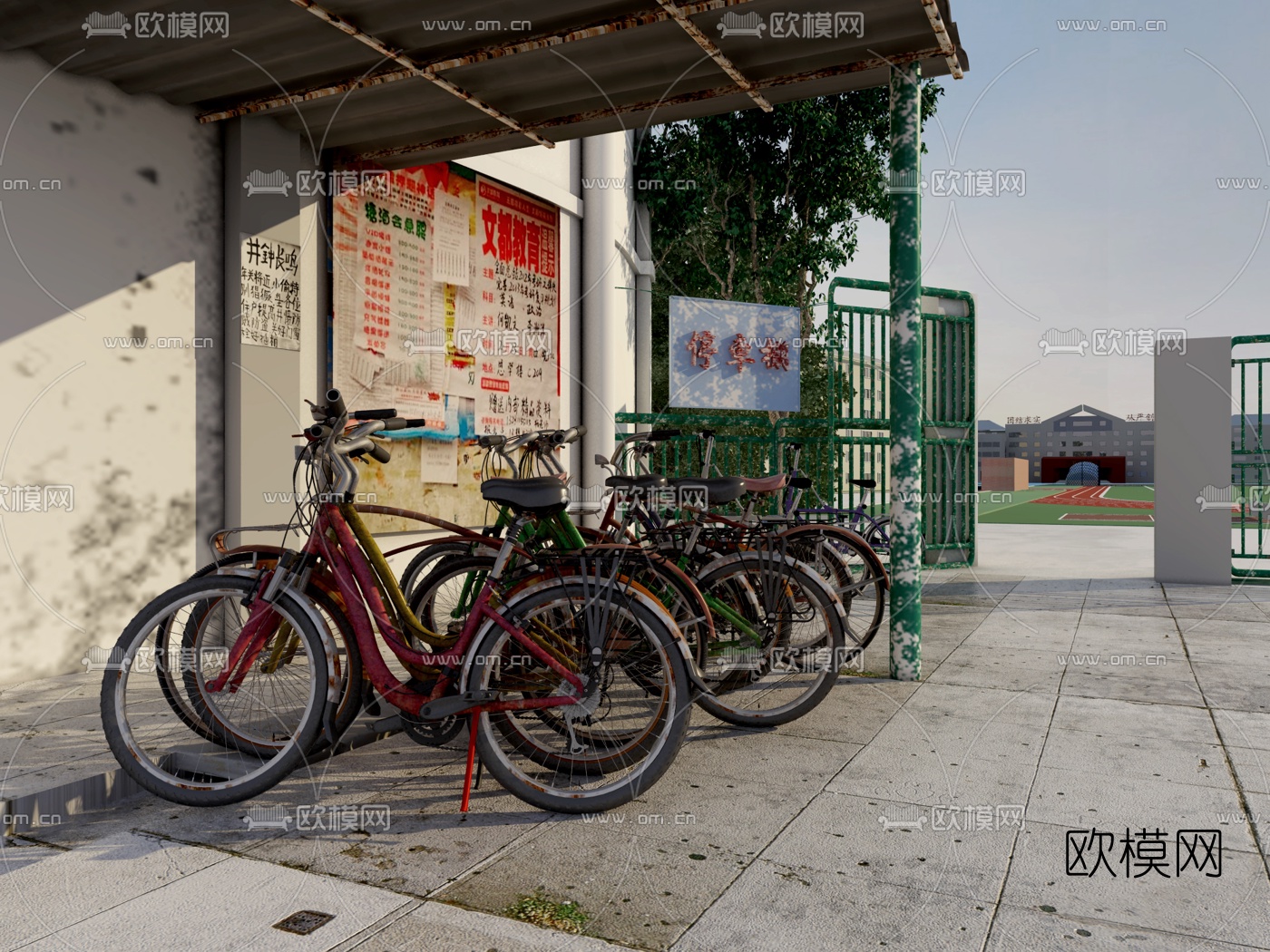 工业风复古停车棚3d模型下载