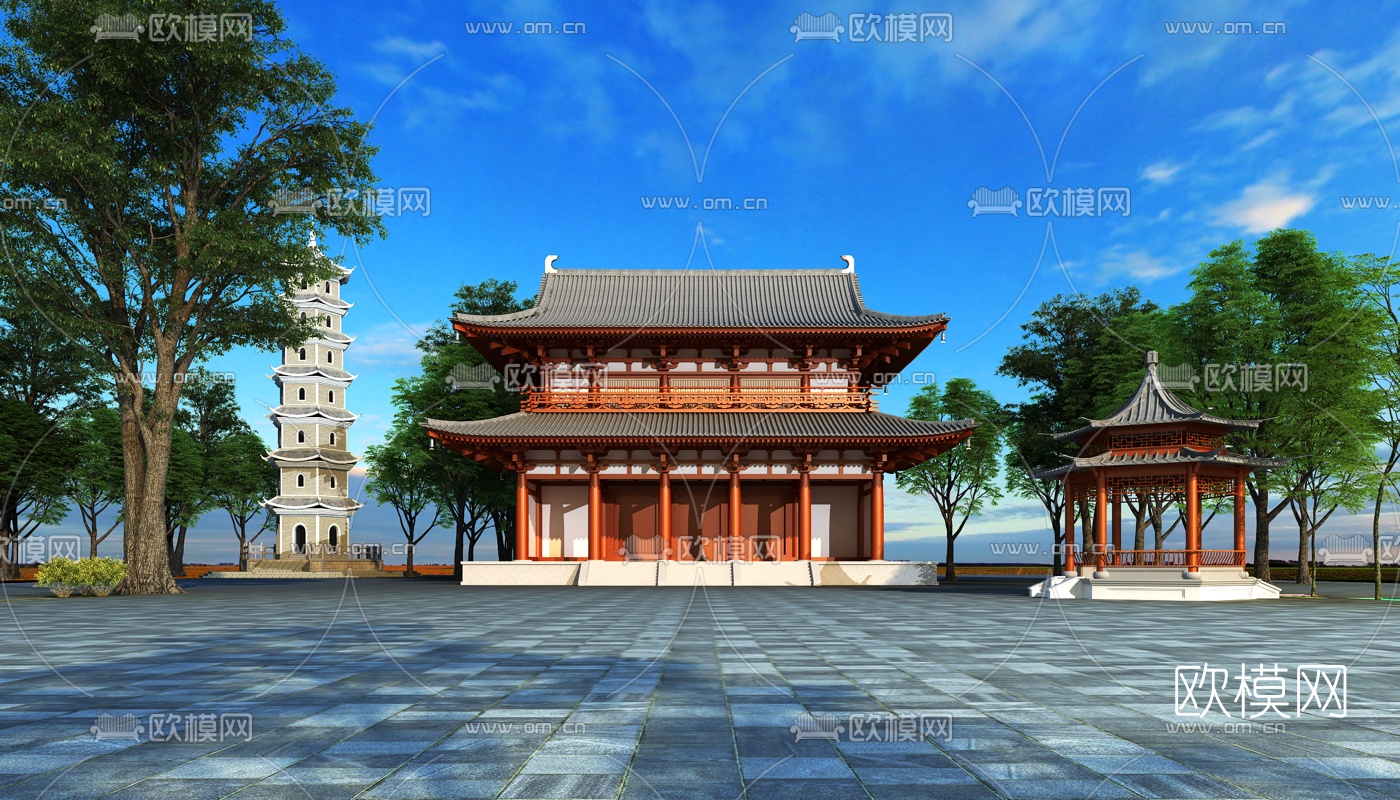 中式古建凉亭塔楼3d模型