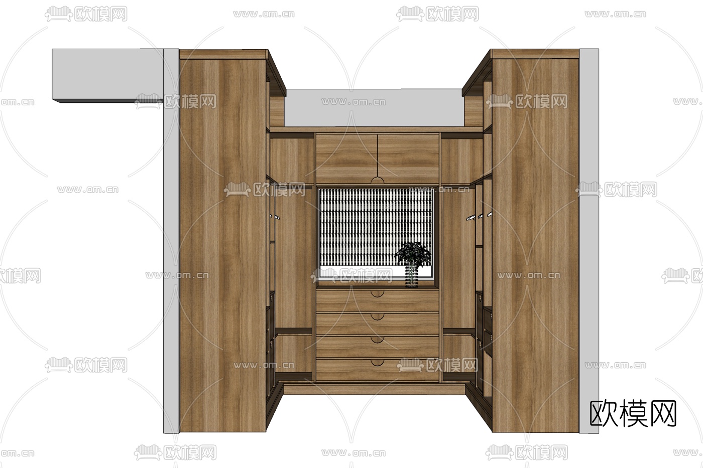 现代实木衣柜免费su模型下载