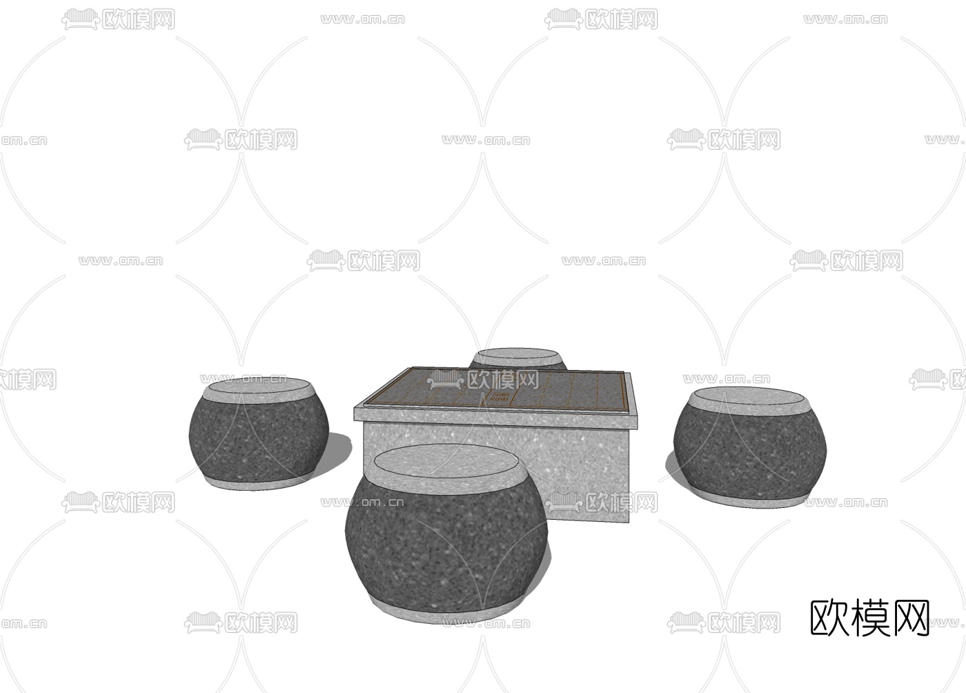 新中式休闲桌椅免费su模型下载