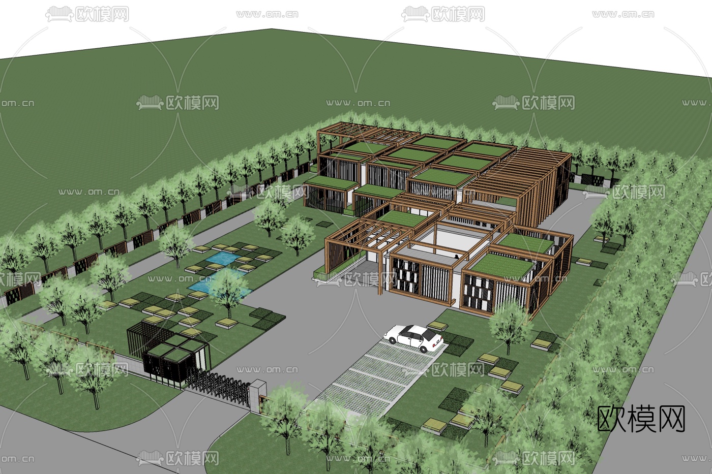 现代园林景观免费su模型下载