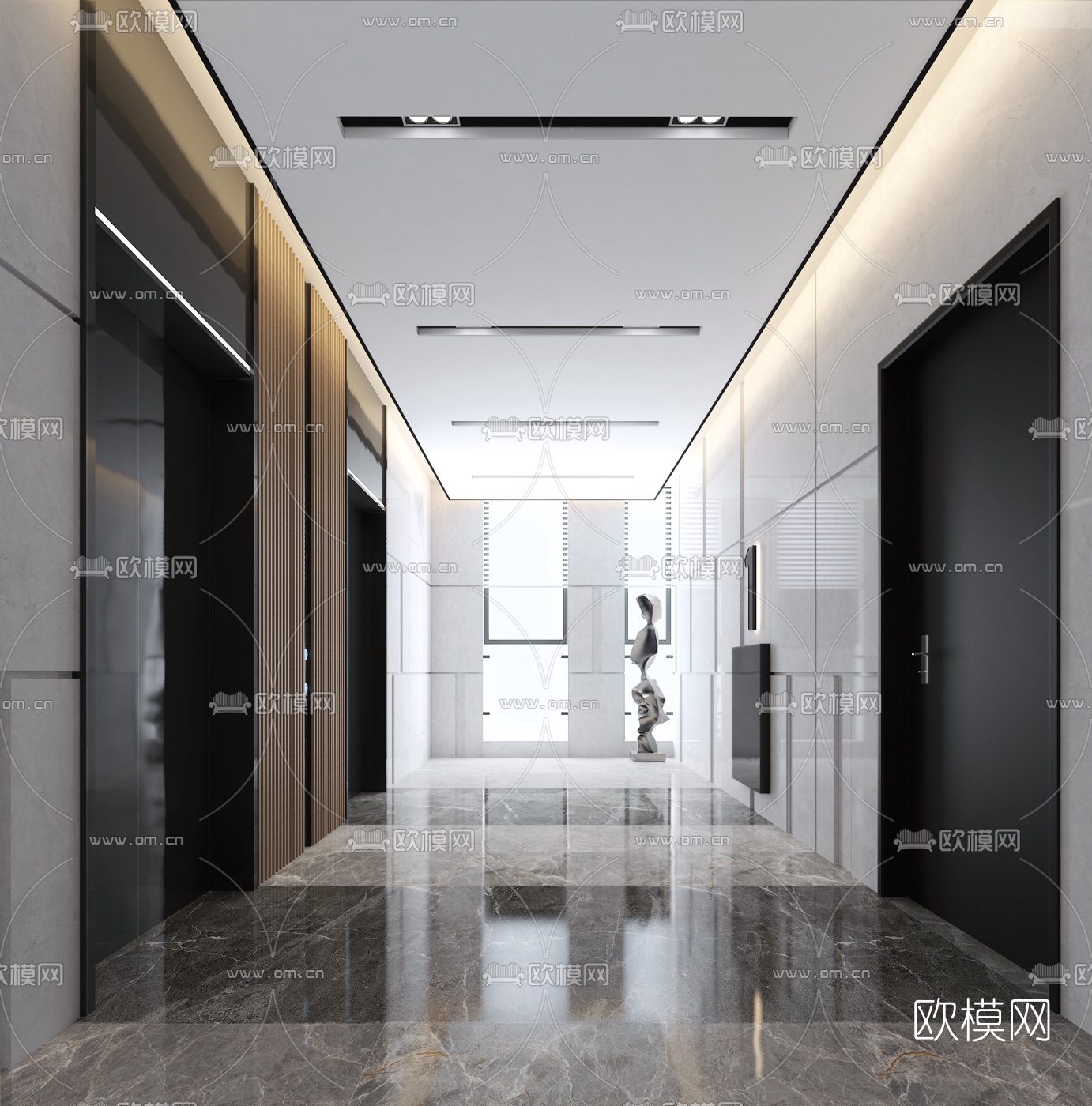 现代办公楼电梯厅3d模型