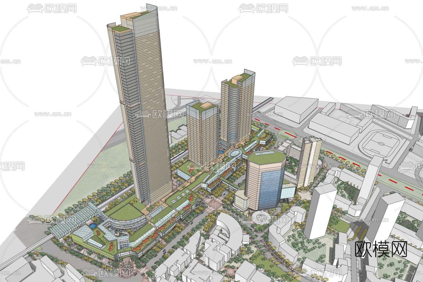 现代高层住宅规划免费su模型下载