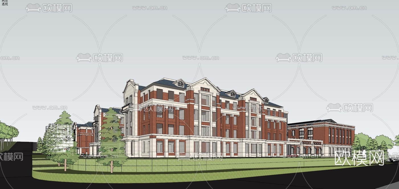 法式公寓楼外观su模型下载（渲染图1）