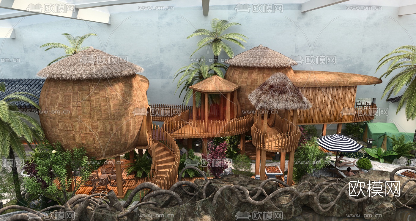 中式雨林树屋景观3d模型下载（渲染图3）