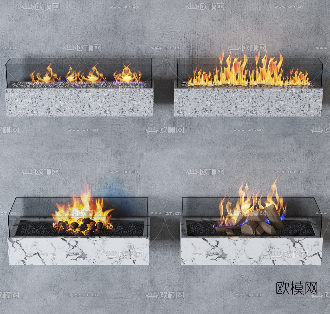 现代壁炉组合3d模型下载