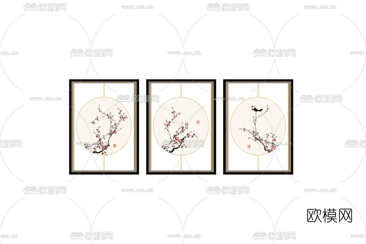 新中式印花装饰画免费su模型下载