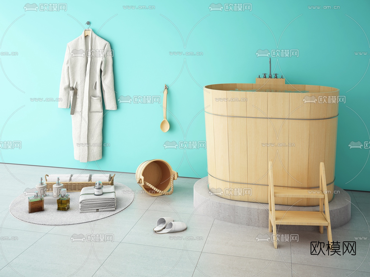 北欧浴缸浴室小件组合3d模型下载（渲染图3）