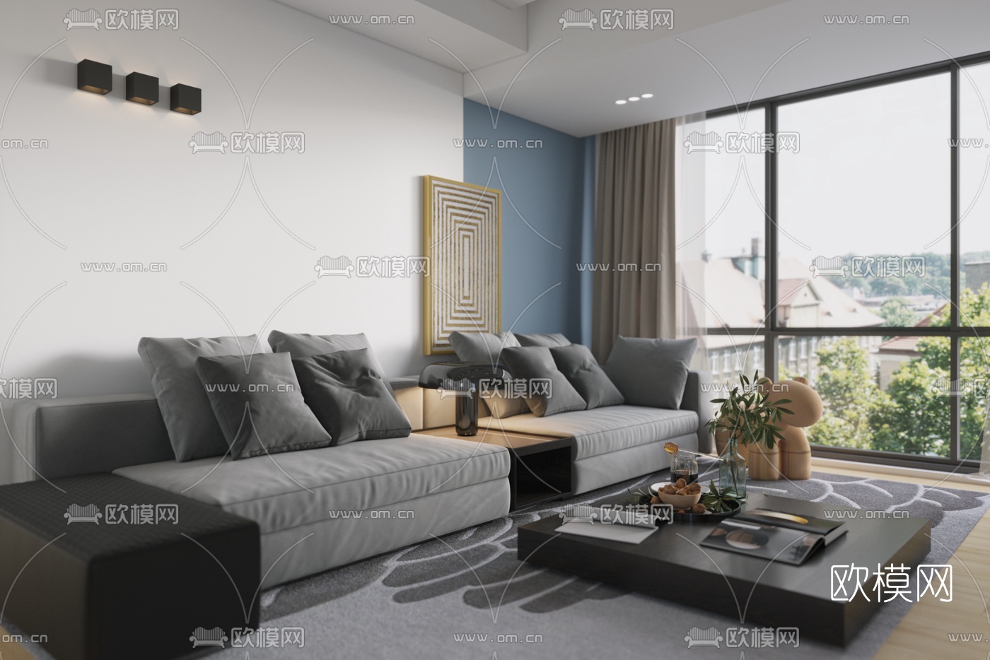 现代客厅餐厅3d模型