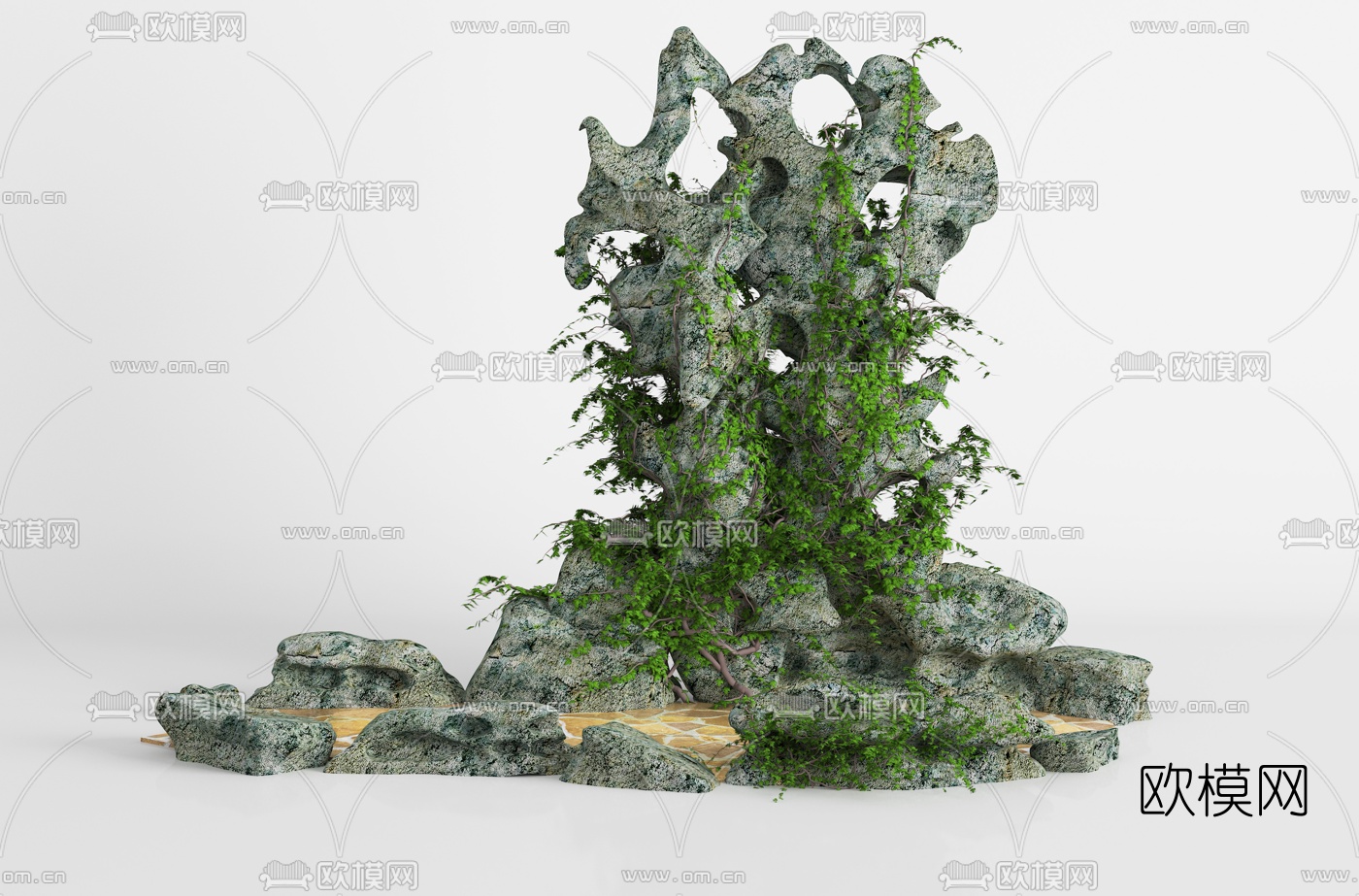 新中式太湖石园艺小品3d模型