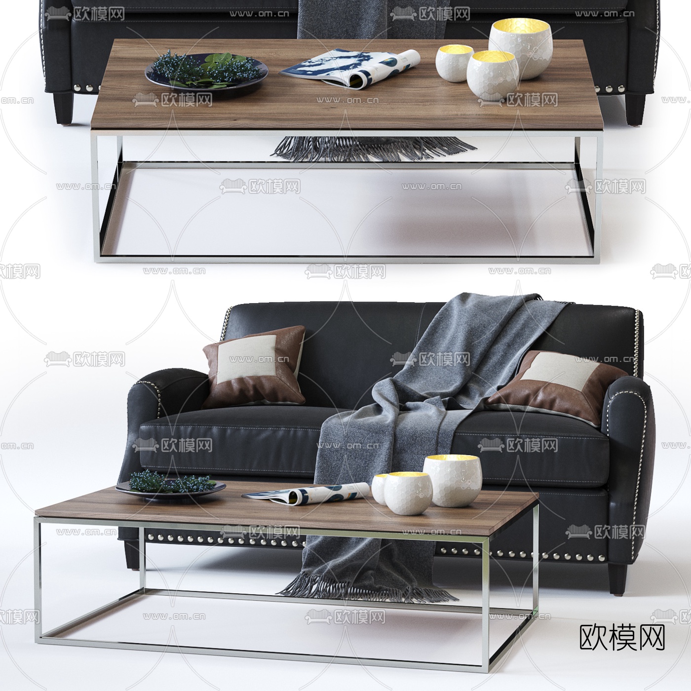 简美皮革双人沙发3d模型