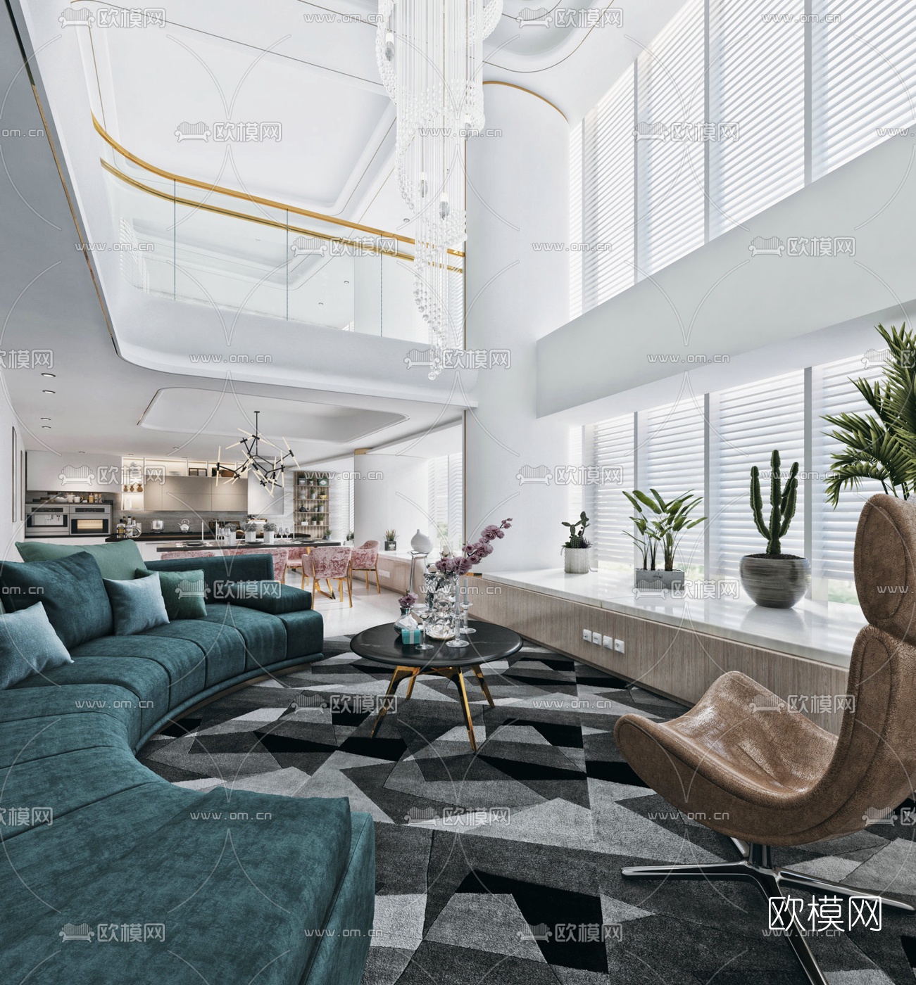 现代轻奢别墅大堂餐厅3d模型