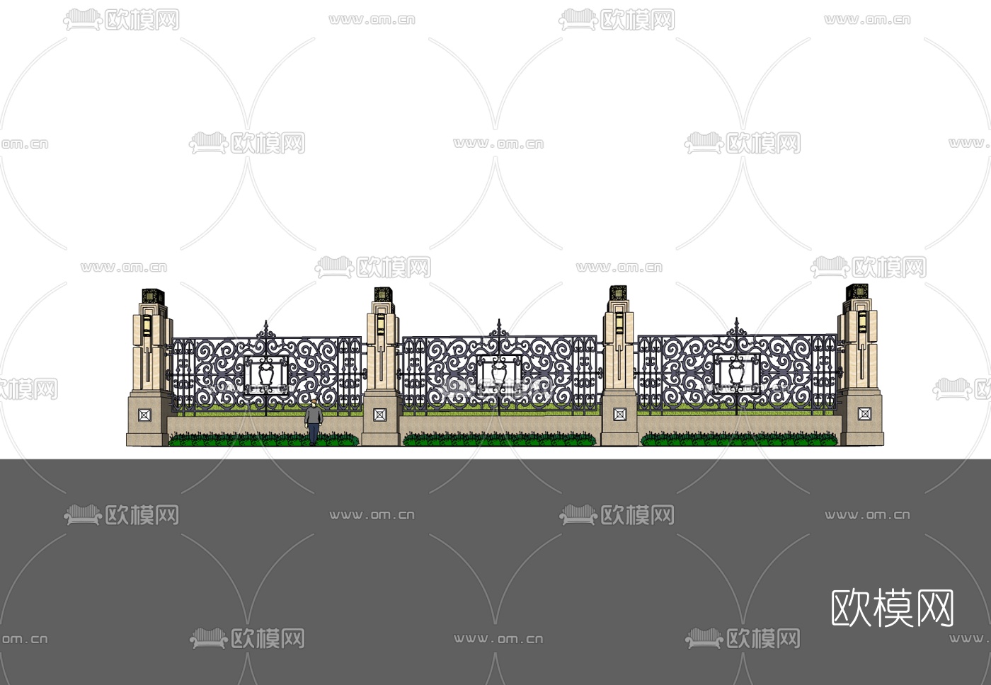 欧式围墙铁艺护栏免费su模型下载