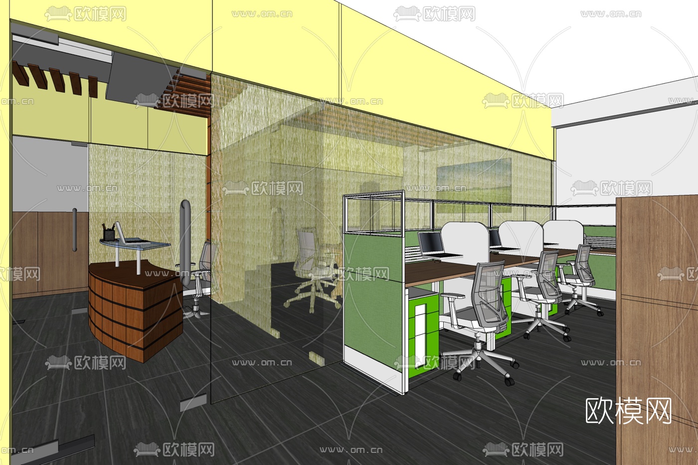 现代敞开式办公室免费su模型-免费3dmax模型库-欧模网