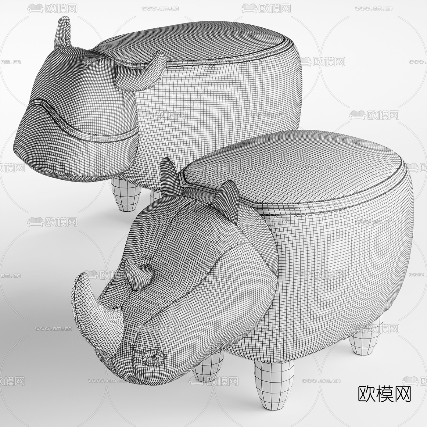 北欧皮革儿童动物座椅3d模型