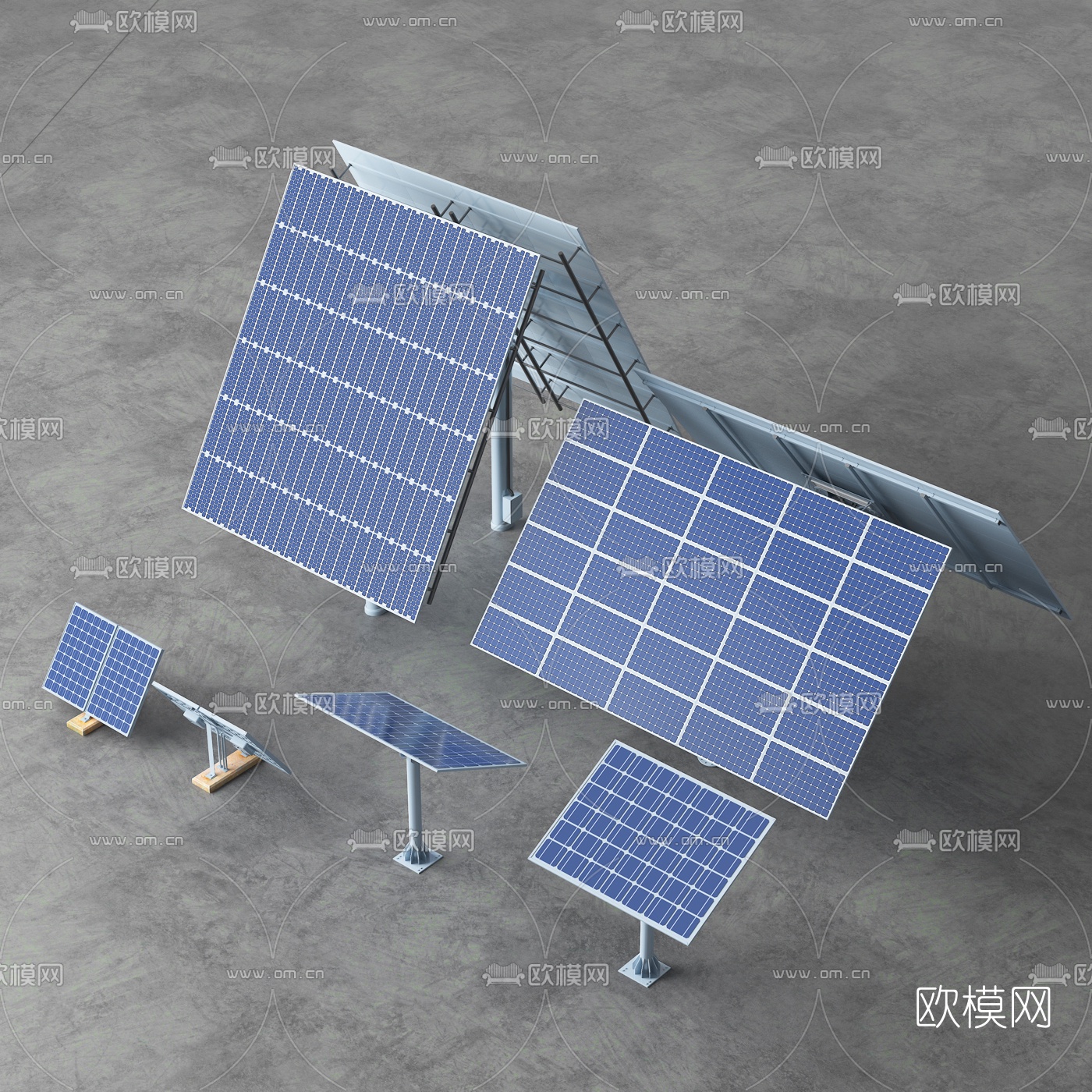 现代光伏太阳能电池板3d模型下载