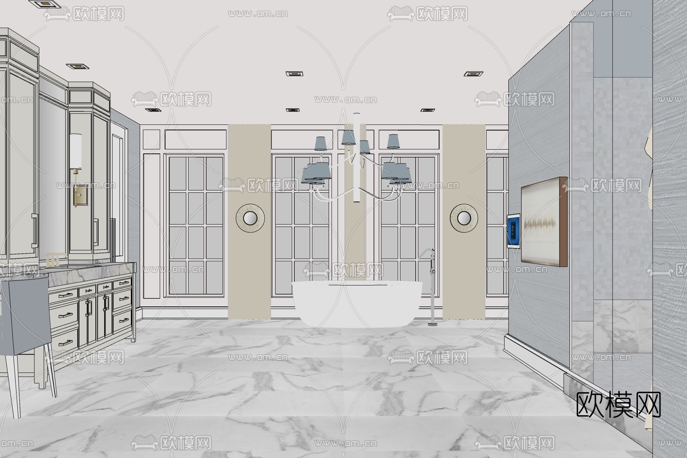 简欧轻奢浴室免费su模型下载