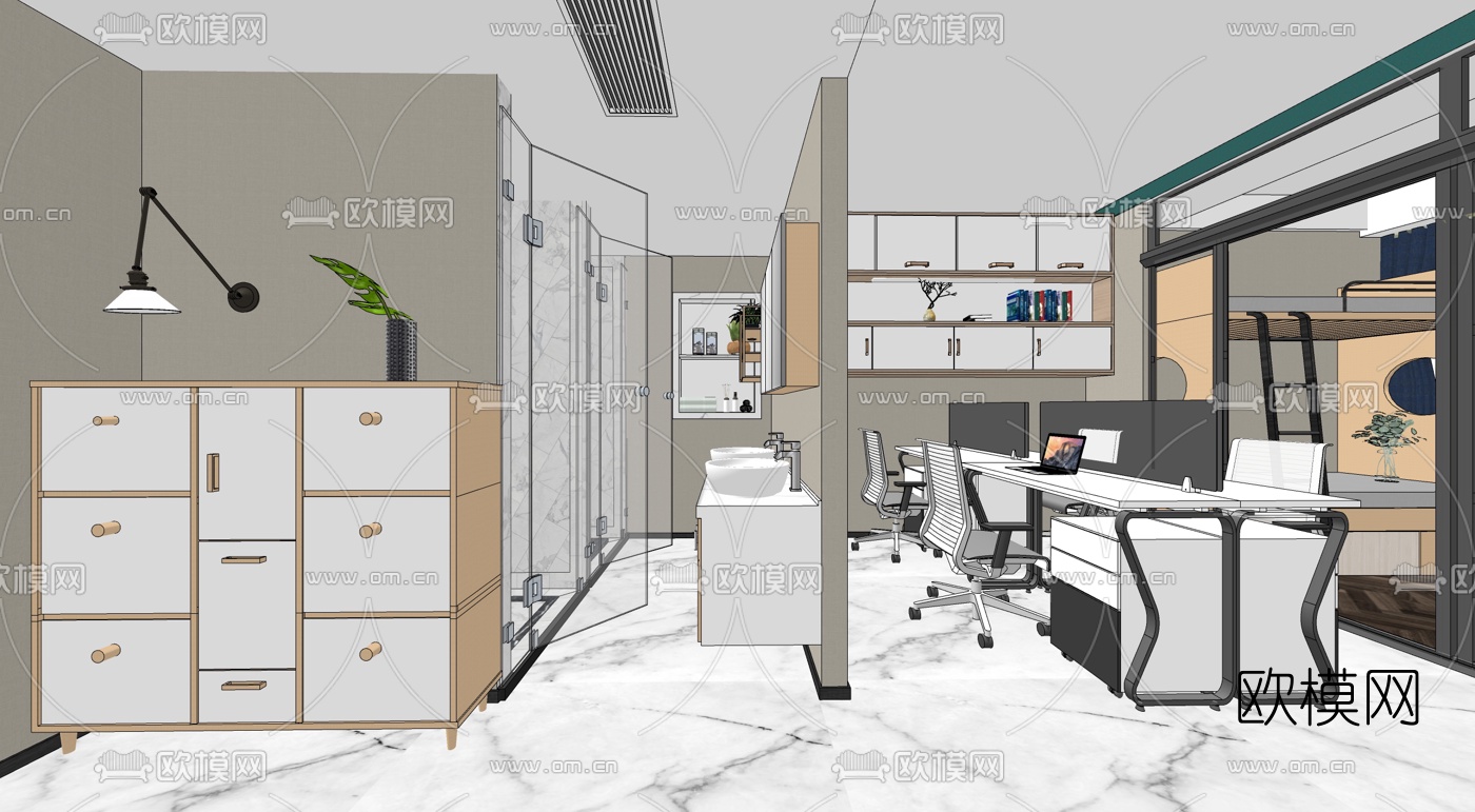 现代学校双人间宿舍su模型下载（渲染图2）