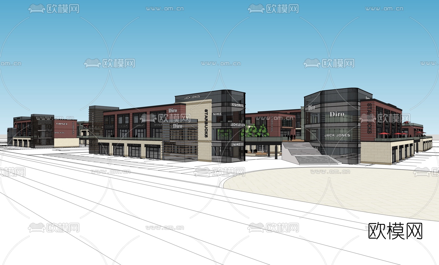 现代商业街su模型下载（渲染图2）