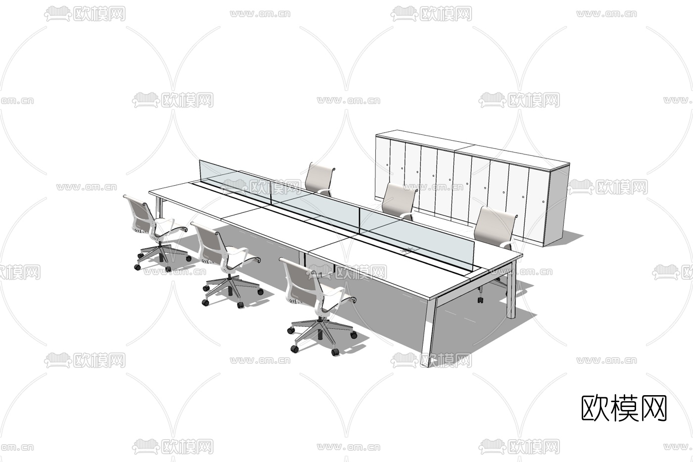 现代办公桌免费su模型下载