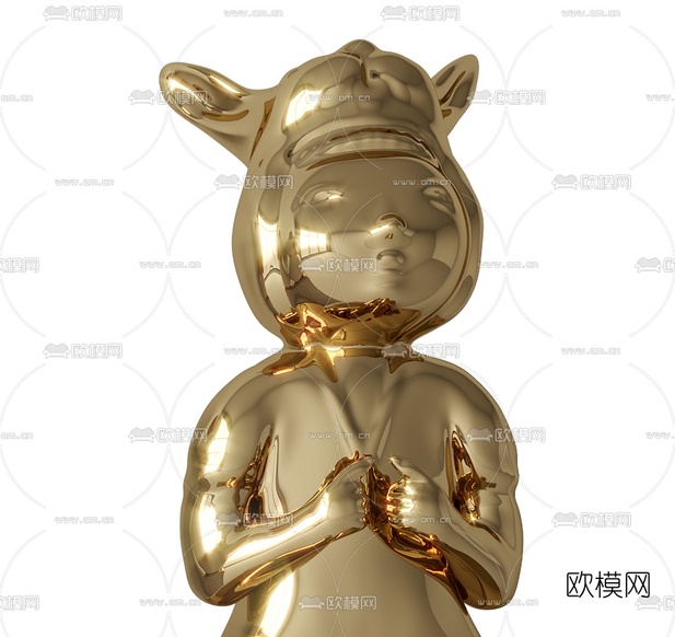 现代招财猫雕像艺术品3d模型下载(渲染图2)
