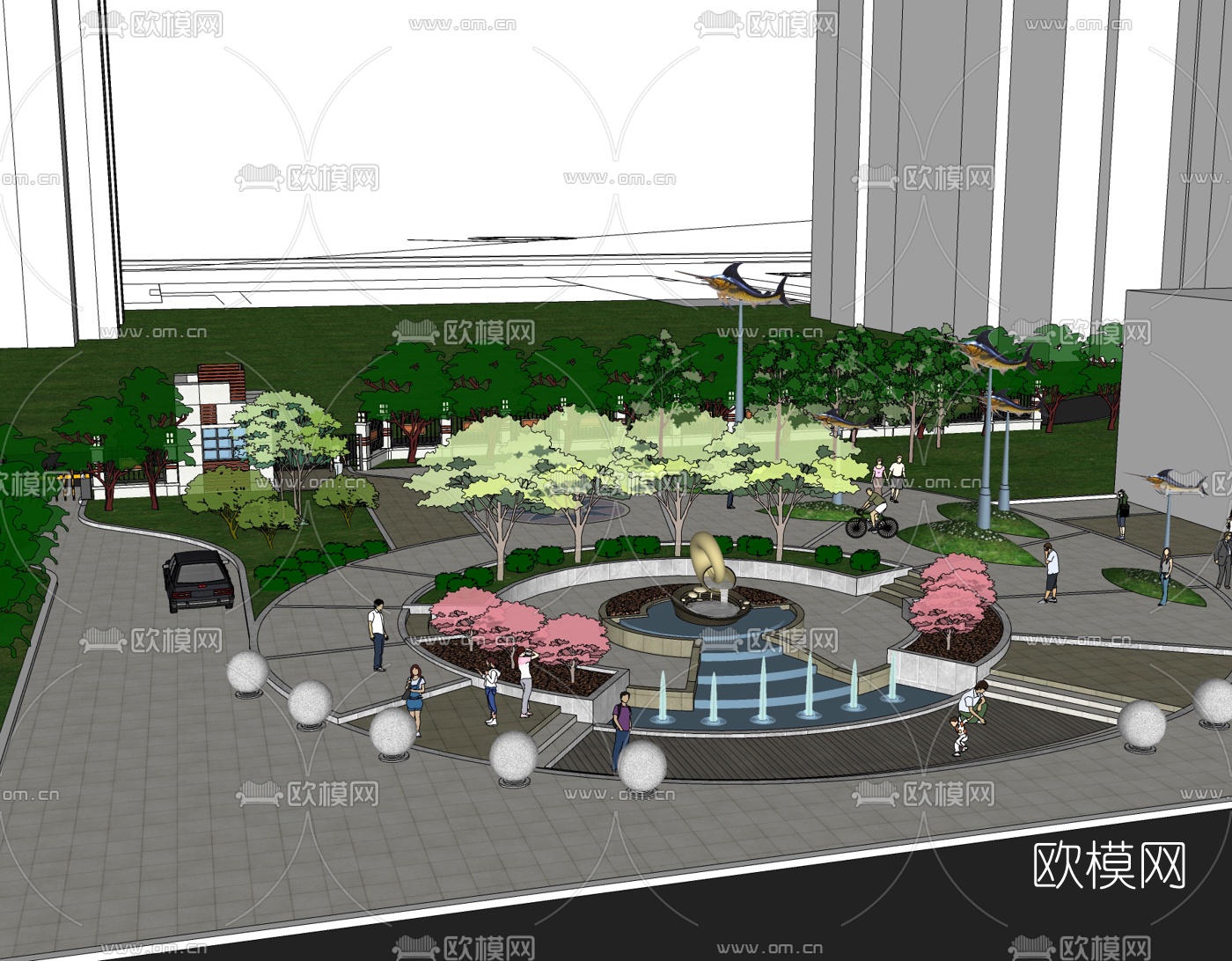 现代广场景观免费su模型下载