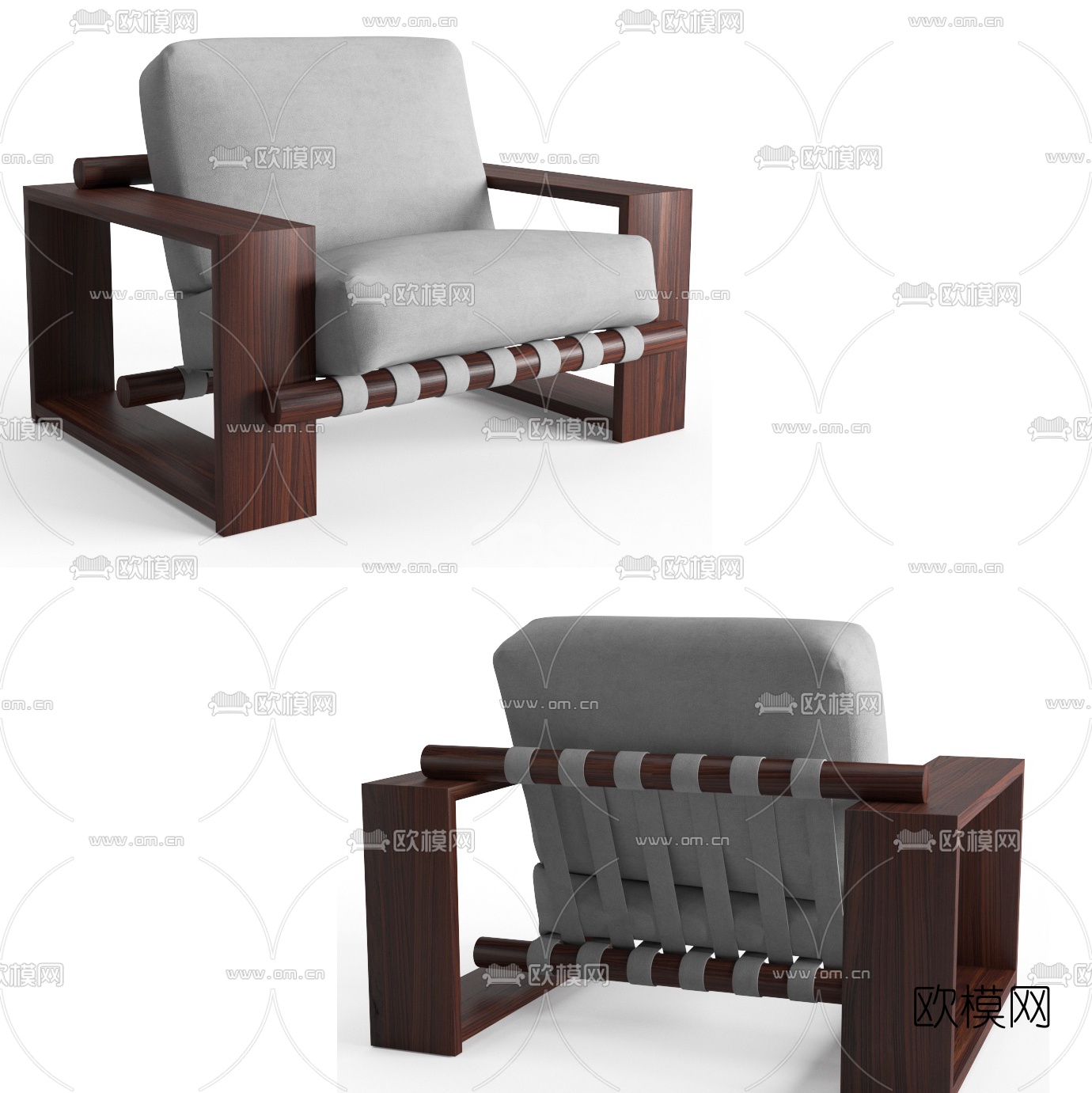 新中式布艺单人沙发3d模型